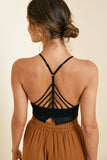 B1023 Black Womens Crochet Back Strap Halter Bralette Back