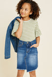 DG1009 Mid Denim Girls Asymmetrical Heart Stitch Denim Skirt Front