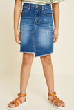 DG1009 Mid Denim Girls Asymmetrical Heart Stitch Denim Skirt Front 2