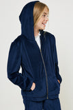 G10000 Navy Girls Velour Zip Up Hoodie Front