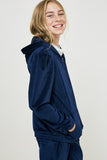 G10000 Navy Girls Velour Zip Up Hoodie Side