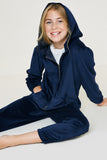 G10000 Navy Girls Velour Zip Up Hoodie Pose