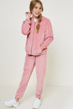 G10000 Pink Girls Velour Zip Up Hoodie Front