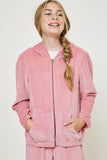 G10000 Pink Girls Velour Zip Up Hoodie Pose