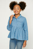 Denim Peplum Long Sleeve Shirt