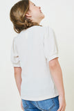 G10034-CREAM Ribbed Puff Sleeve T-Shirt Back