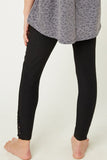 G11057-BLACK Lace Trim Brushed Leggings Back