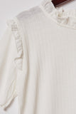 G11058-OFF WHITE Ruffle Collar Knit Top Front Detail