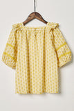 G11090-MUSTARD Printed Puff Sleeve Top Back