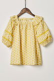 G11090-MUSTARD Printed Puff Sleeve Top Alternate Angle