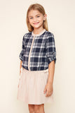 G2007 Navy Mix Girls Button Up Plaid Shirt Dress Side