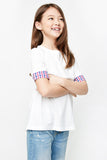 G2028 OFF WHITE Girls Plaid Trimmed T-Shirt- Side