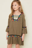 G2035 ARMY Decorative Pom Pom Tunic Front