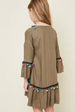 G2035 ARMY Decorative Pom Pom Tunic Back