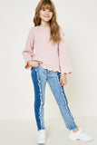 G2067-DENIM Two Tone Frayed Jeans Alternate Angle