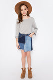 G2124 DENIM Patchwork Denim Skirt- Full Body