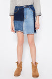 G2124 DENIM Patchwork Denim Skirt- Front