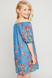 G2136 MID DENIM Denim Embroidered Dress Front