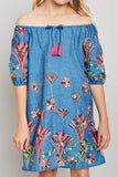 G2136 MID DENIM Denim Embroidered Dress Alternate Angle