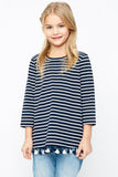 G2137 NAVY Tassel Striped Top Front