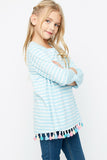 G2137 NAVY Tassel Striped Top Side