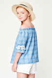 G2293 Lt Blue Girls Off The Shoulder Top Back