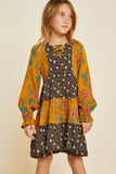 G2323-MUSTARD Floral Mini Peasant Dress Front