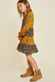 G2323-MUSTARD Floral Mini Peasant Dress Side