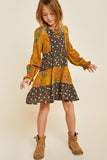 G2323-MUSTARD Floral Mini Peasant Dress Alternate Angle