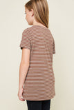 G3085 Black Girls V-Neck Stripe Tee Front 2