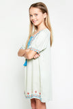 Patterned Embroidered Tunic Dress w/Tassle Detail