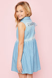 G3277 MID DENIM Polka Dot Denim Dress Front