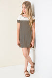 G3302 Mocha Girls Jersey Lace Dress Front