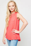 G3310 Cherry Two Pocket Sleeveless Tunic Front 2