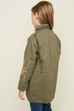 G3311 OLIVE Embroidered Cargo Jacket Back