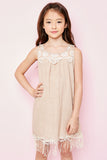 G3458 Latte Girls Bib Lace Tank Dress Front