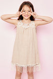 G3458 Latte Girls Bib Lace Tank Dress Pose