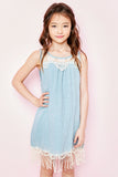 G3458 Seafoam Girls Bib Lace Tank Dress Pose