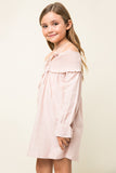 G3497 Dusty Pink Girls Off The Shoulder High Low Hemline Tunic Side