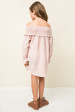 G3497 Dusty Pink Girls Off The Shoulder High Low Hemline Tunic Back