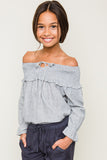 G3497 Grey Girls Off The Shoulder High Low Hemline Tunic Front