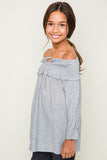 G3497 Grey Girls Off The Shoulder High Low Hemline Tunic Side