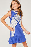 G3534 Cobalt Blue Girls Ruffle Lace Swing Dress Side