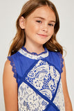 G3534 Cobalt Blue Girls Ruffle Lace Swing Dress Detail