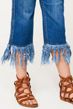 G3544 Mid Denim Girls Frayed Denim Pants Detail