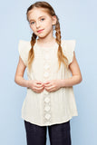 G3577 TAN-Crochet Flutter Sleeve Top Alternate Angle