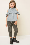 G3676 Blue Ruffled Plaid Shirt Full Body