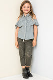 G3676 Blue Ruffled Plaid Shirt Front