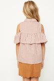 G3676 Camel Ruffled Plaid Shirt Back