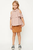 G3676 Camel Ruffled Plaid Shirt Full Body